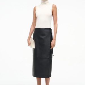 ROMAN LEATHER WRAP SKIRT  BLACK