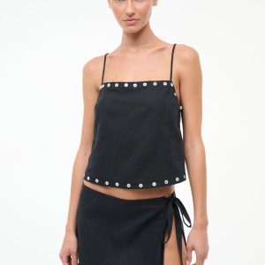 KIRRA LINEN TANK  BLACK