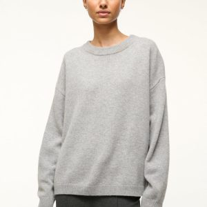 SERRANO CASHMERE RELAXED CREW HEATHER GREY