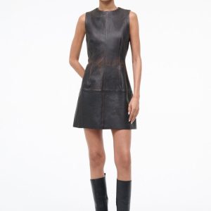 BINX LEATHER DRESS DISTRESSED BROWN