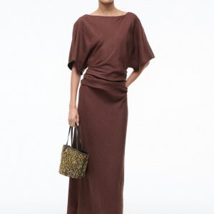 AMELIE LINEN DRESS DARK OAK