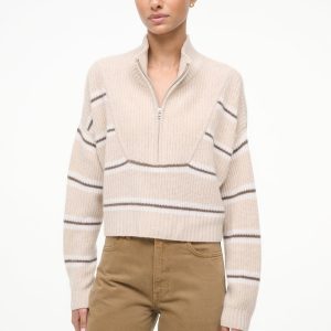 CASHMERE CROPPED HAMPTON SWEATER WHISPER STRIPE