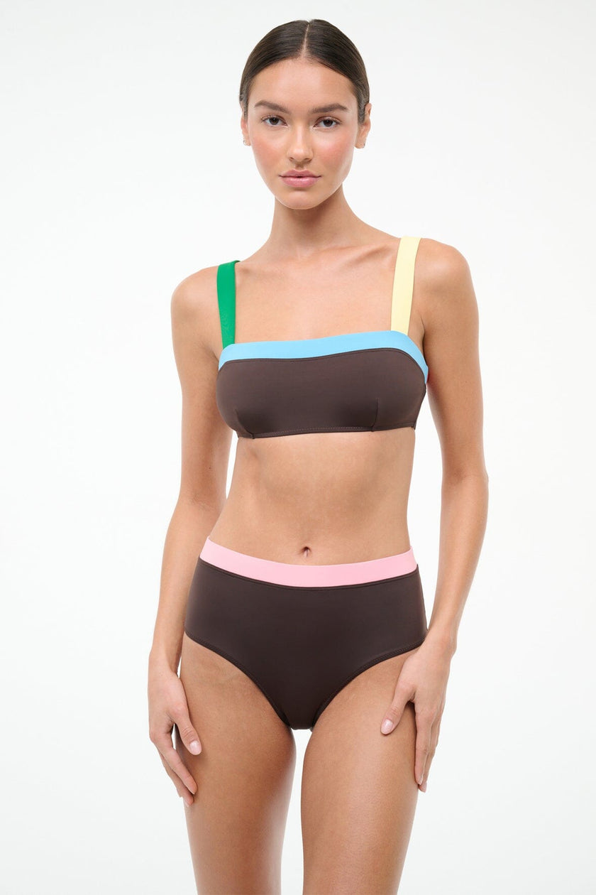 DEVON HIGH RISE BIKINI BOTTOM DARK CHOCOLATE MULTI