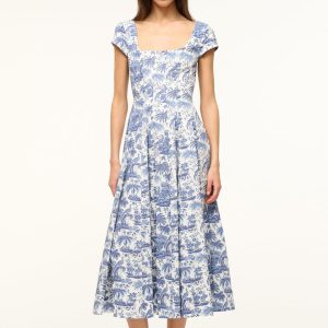 SHORT SLEEVE WELLS DRESS BLUE TOILE