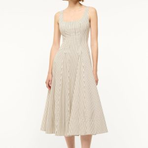 WELLS DRESS IVORY DARK OAK MICRO STRIPE