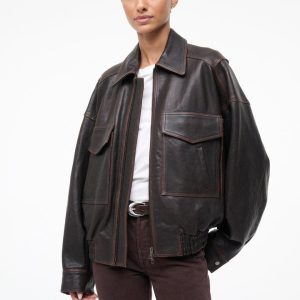 EUGENE LEATHER JACKET DISTRESSED BROWN