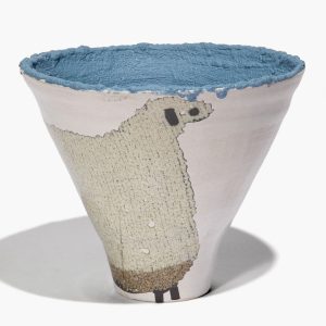 CERAMIC SHEEP VASE WIDE