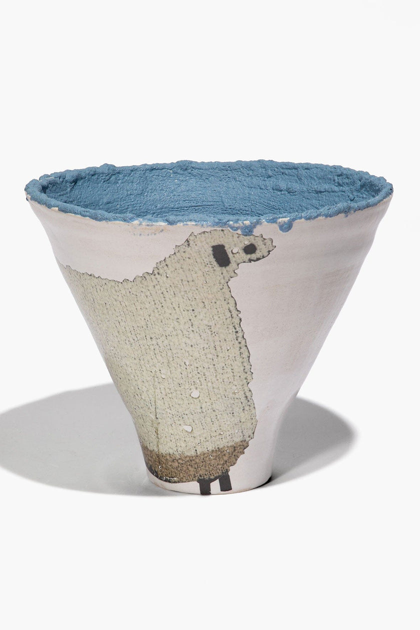 CERAMIC SHEEP VASE WIDE