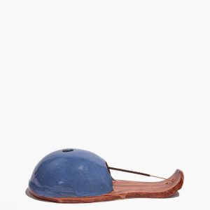 HUT INCENSE HOLDER BLUE BURNT ORANGE GLAZE