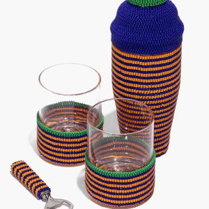 BEADED WHISKEY BAR SET BLUE STRIPE