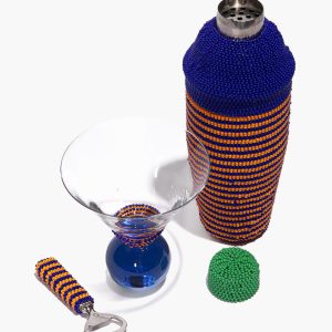 BEADED MARTINI BAR SET BLUE STRIPE