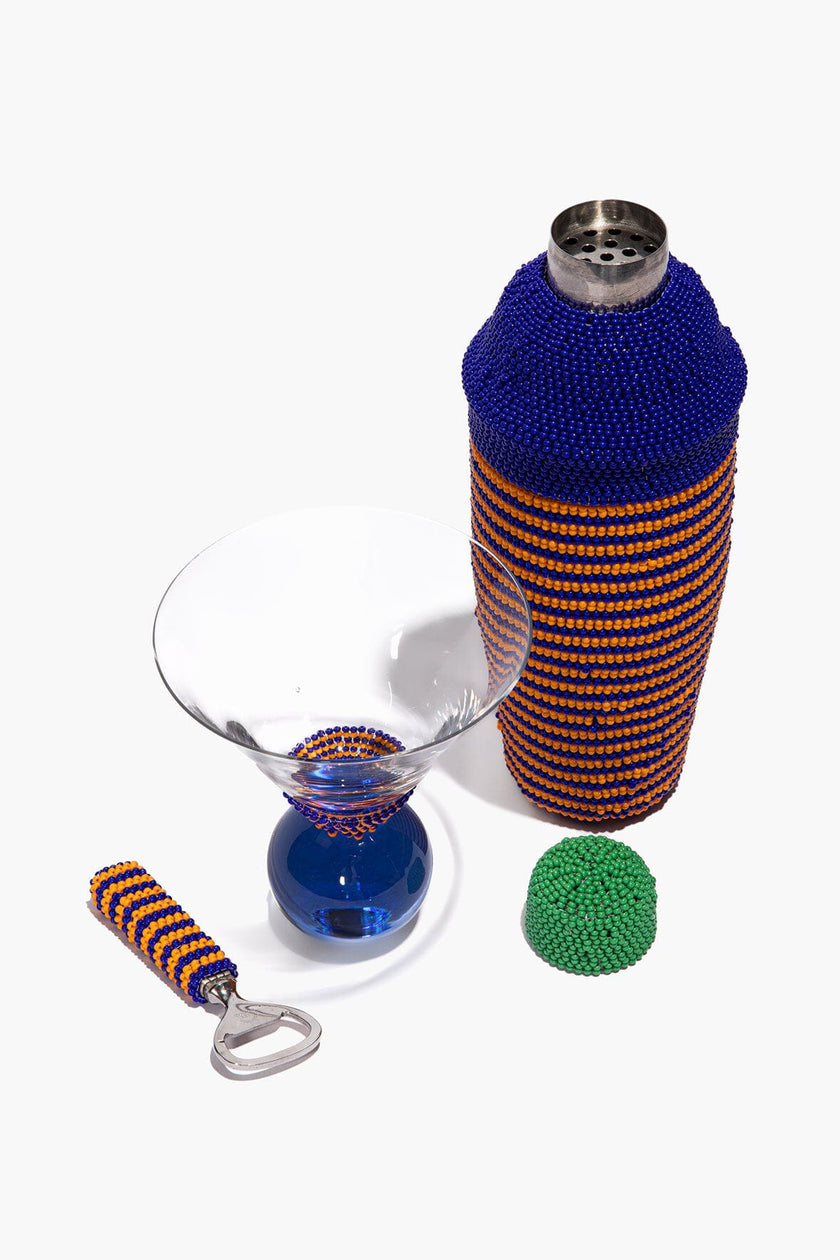 BEADED MARTINI BAR SET BLUE STRIPE