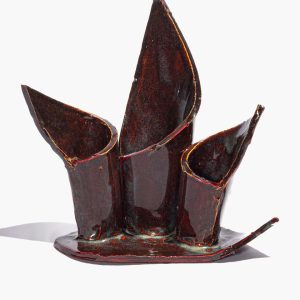 CERAMIC TRIPLE CANDLESTICK HOLDER MAROON WASH GLAZE