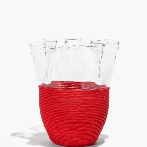 WAVY BEADED VASE RED