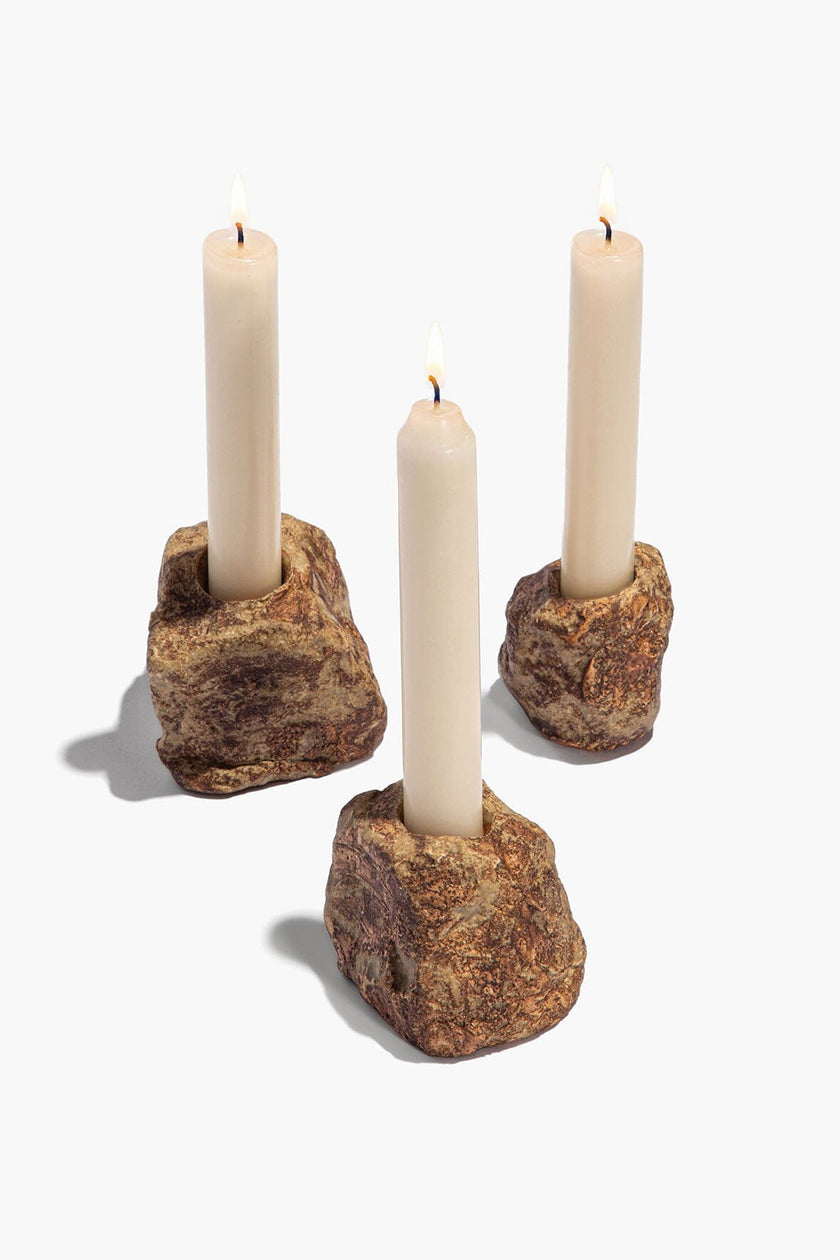 CANDLESTICK SET ORGANIC ROCK
