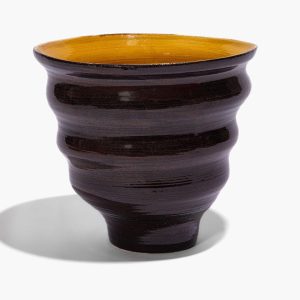 STACKED CONE VASE  BURGUNDY MUSTARD GLAZE