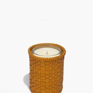 ROWE WOVEN LEATHER CANDLE GOLDENROD
