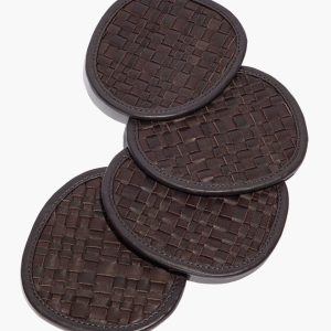 GROVE WOVEN LEATHER COASTERS ESPRESSO