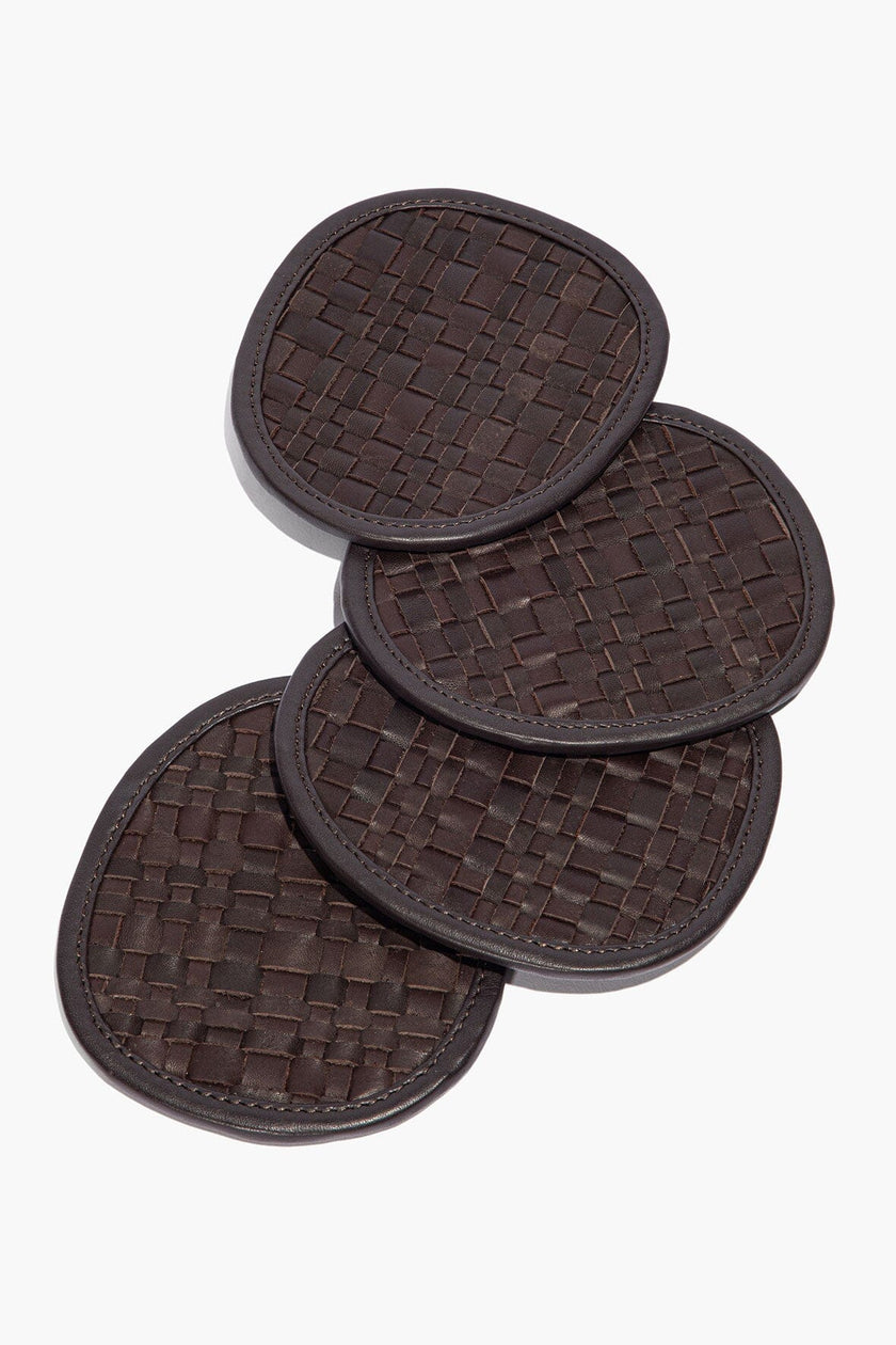 GROVE WOVEN LEATHER COASTERS ESPRESSO