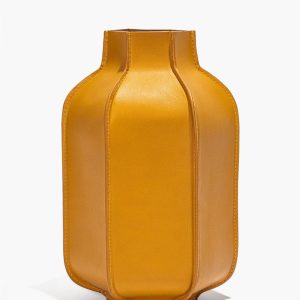 HOLLIS LEATHER BOTTLE VASE GOLDENROD