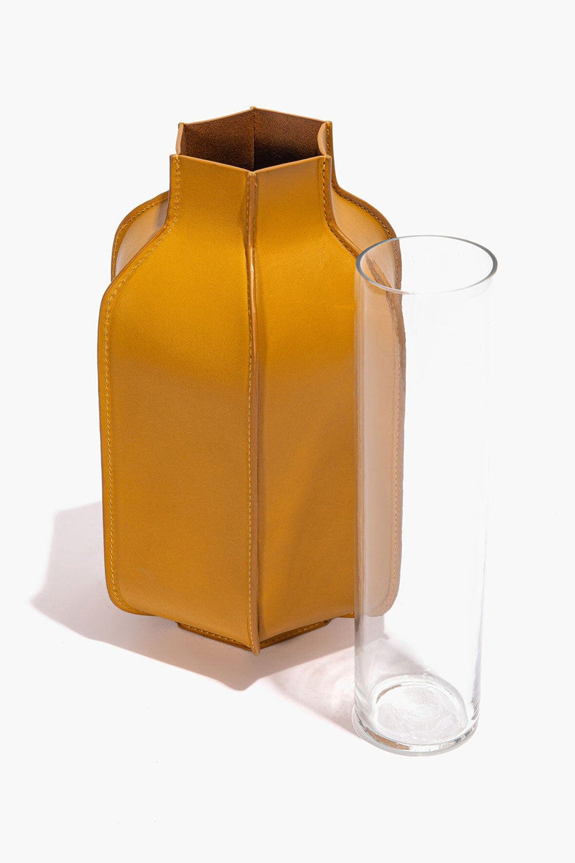 HOLLIS LEATHER BOTTLE VASE GOLDENROD - Image 3