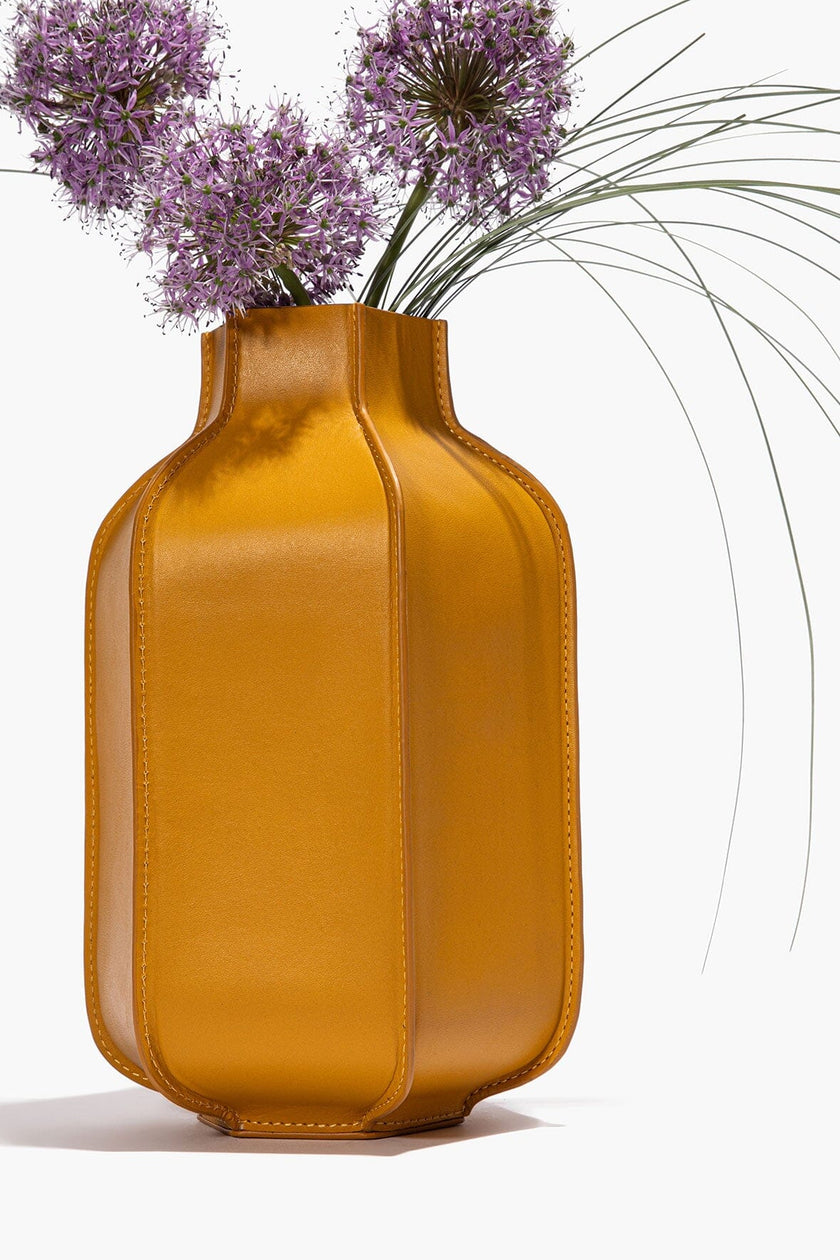 HOLLIS LEATHER BOTTLE VASE GOLDENROD - Image 2