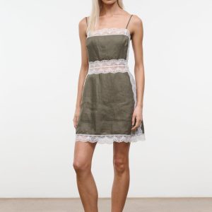 AMALINA LINEN MINI DRESS THYME
