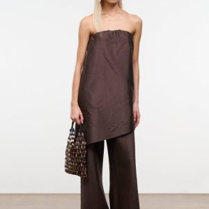 GEORGIA CONVERTIBLE SILK DUPIONI TOP EARTH
