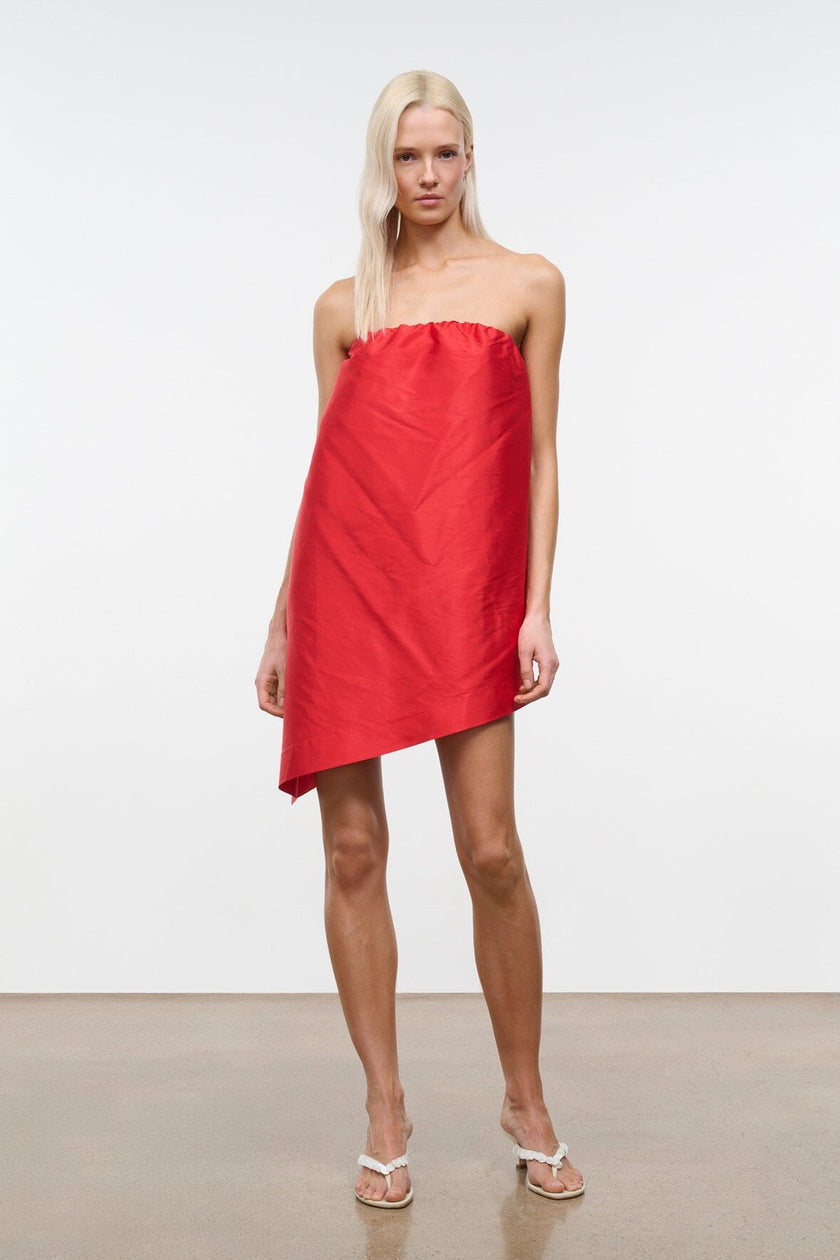 GEORGIA CONVERTIBLE SILK DUPIONI TOP RED ROSE - Image 2