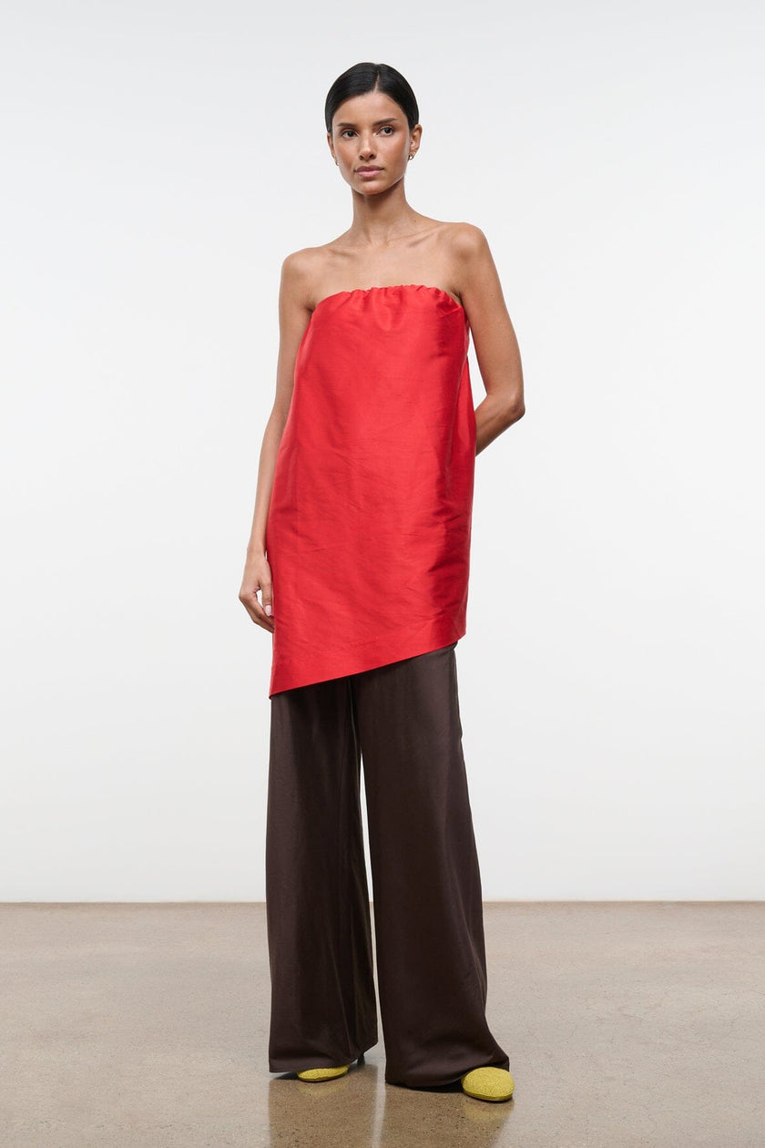 GEORGIA CONVERTIBLE SILK DUPIONI TOP RED ROSE - Image 5