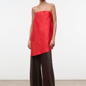 GEORGIA CONVERTIBLE SILK DUPIONI TOP RED ROSE