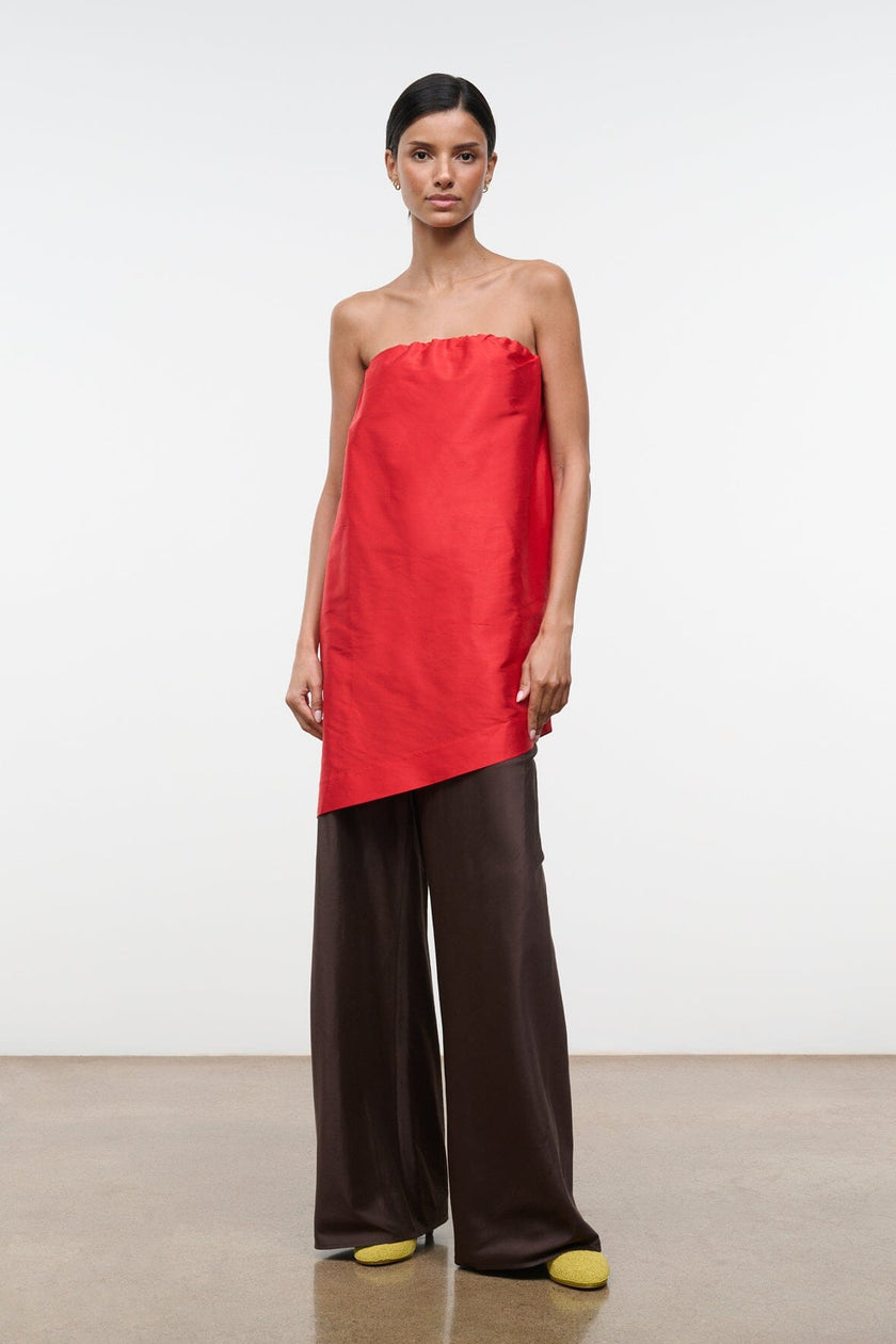 GEORGIA CONVERTIBLE SILK DUPIONI TOP RED ROSE