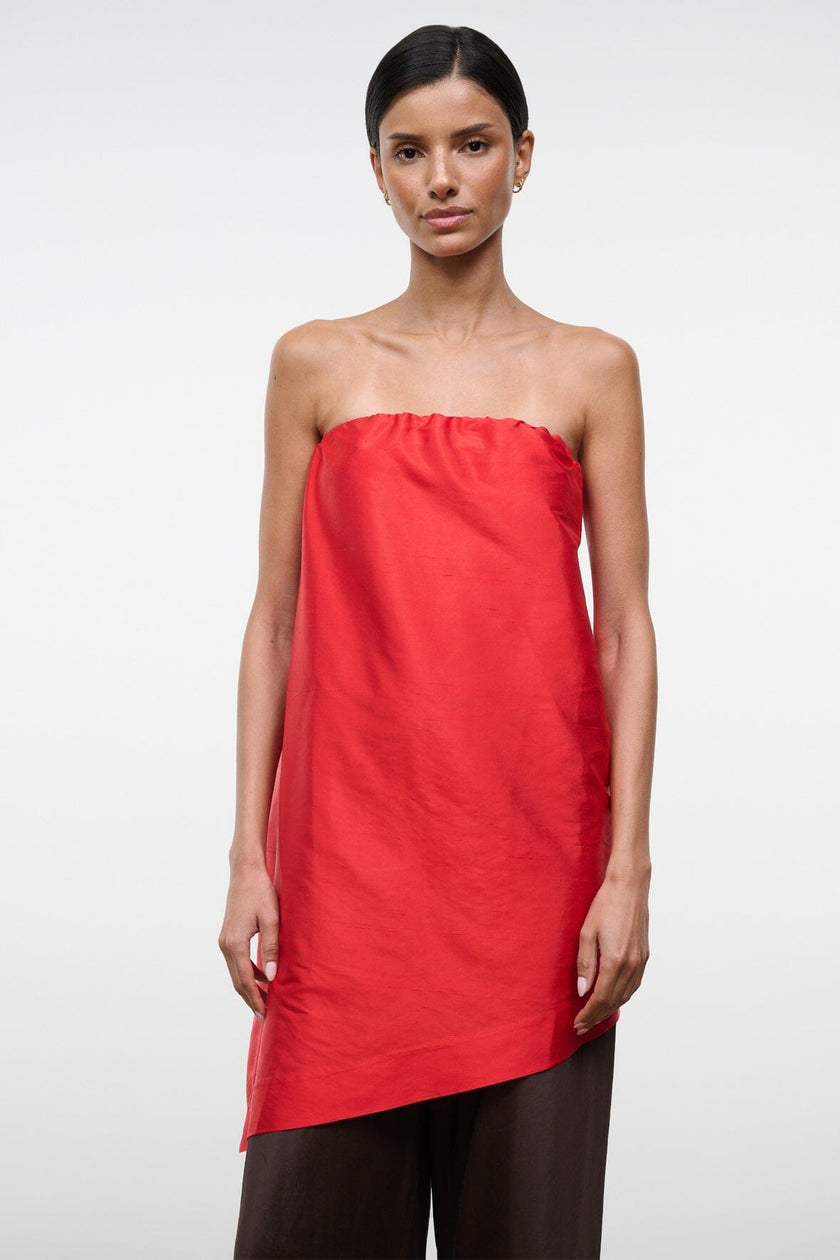 GEORGIA CONVERTIBLE SILK DUPIONI TOP RED ROSE - Image 3