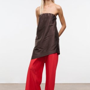 STROLL SILK DUPIONI PANT RED ROSE