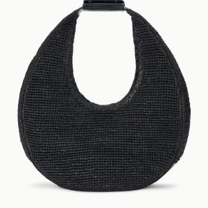 LARGE RAFFIA MOON TOTE BAG BLACK RAFFIA