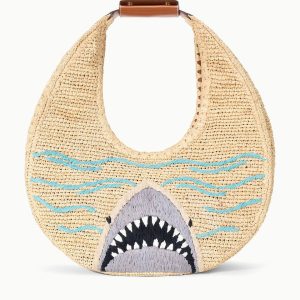LARGE RAFFIA MOON TOTE BAG GREAT WHITE