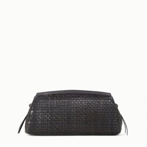 MAUDE SOFT CLUTCH  ESPRESSO WOVEN LEATHER