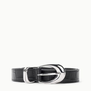 MOON BUCKLE BELT BLACK CROCO