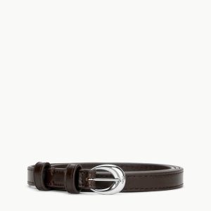 SLIM MOON BUCKLE BELT - 13MM MAHOGANY SILVER