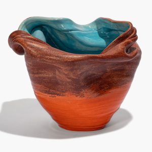 SUNKEN VASE RED MULTI GLAZE